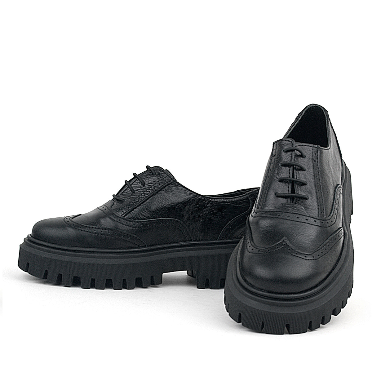 Rakerplus Siyah Kırışık Rugan Hakiki Deri Bağcıklı Oxford Günlük Ayakkabı