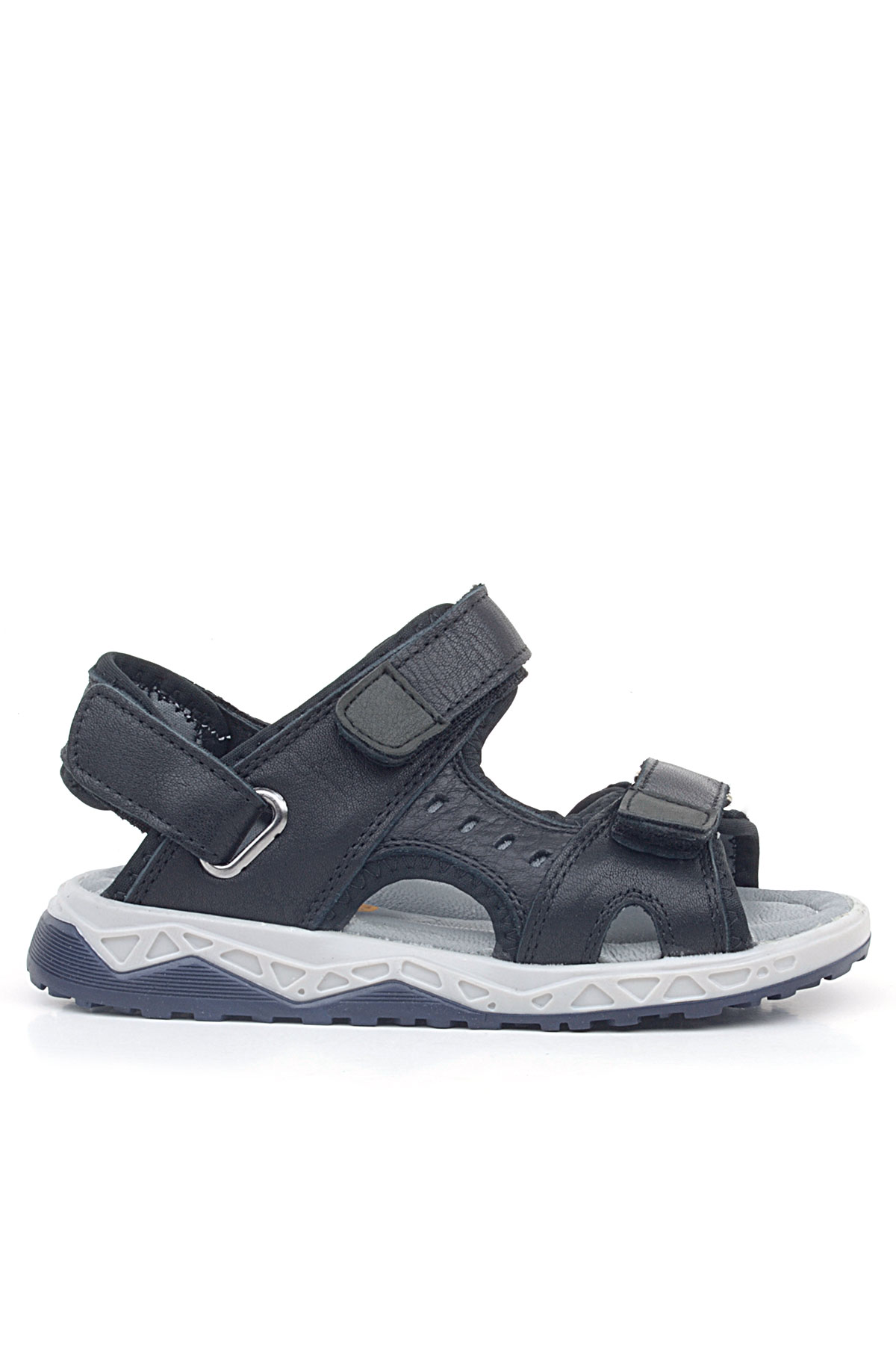 Rakerplus Hakiki Deri Siyah Cilt Rahat Tabanlı Cırtlı Çocuk Sandalet Ayakkabı