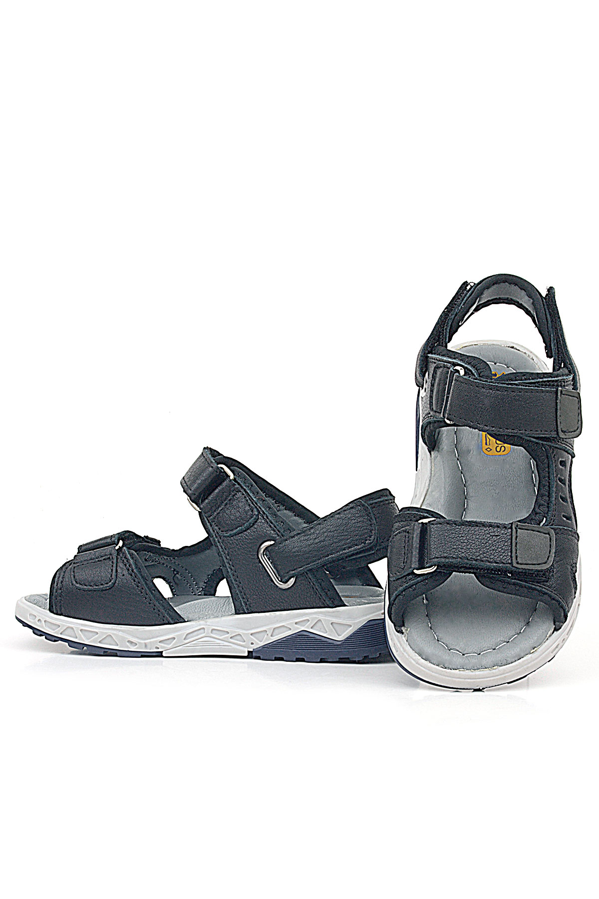 Rakerplus Hakiki Deri Siyah Cilt Rahat Tabanlı Cırtlı Çocuk Sandalet Ayakkabı