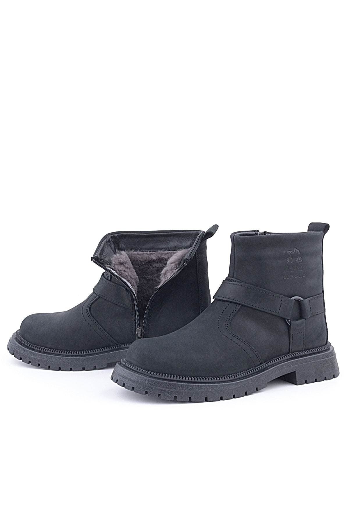 Gerçek Kürklü Hakiki Deri Siyah Nubuk Fermuarlı Çocuk Bot