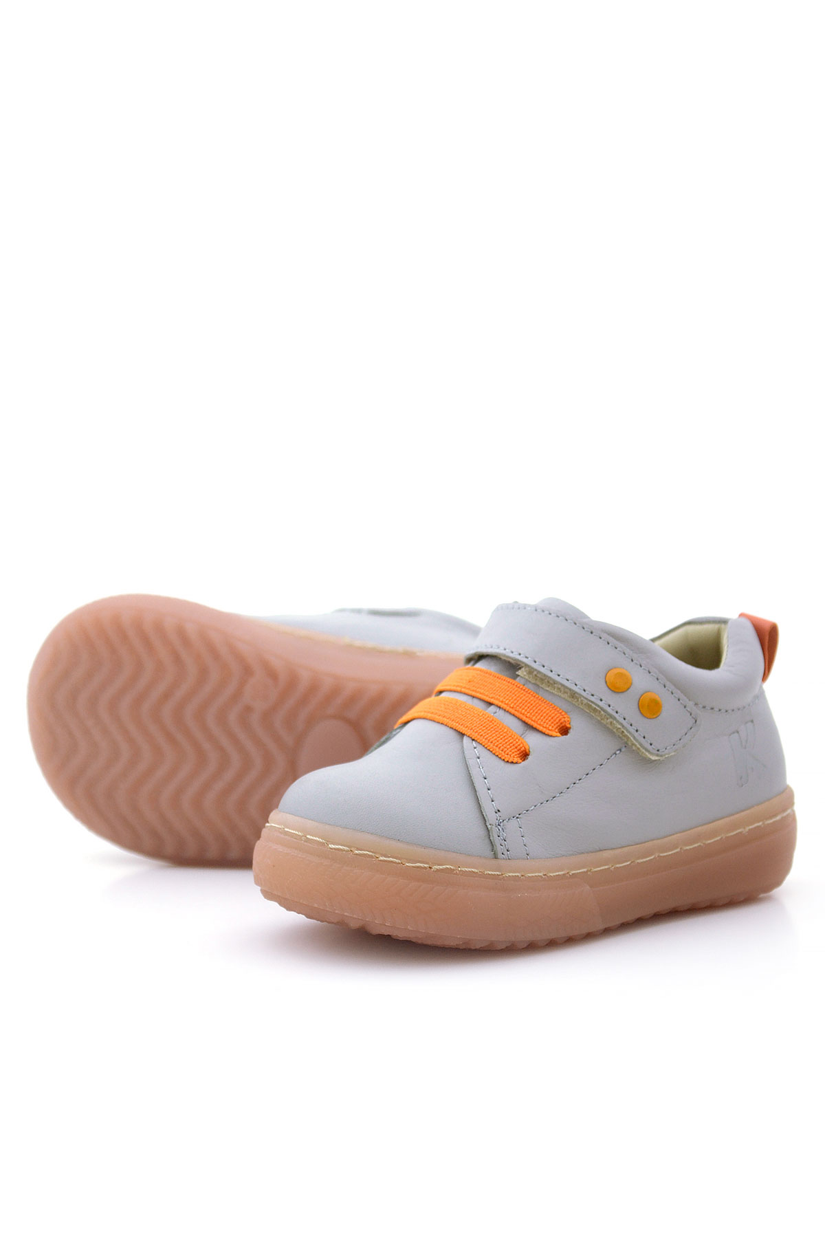 Anatomik Hakiki Deri Gri Metal Detaylı Lastikli Cırtlı Bebek Ayakkabı