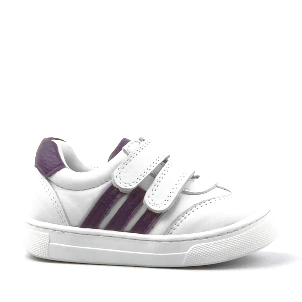 Rakerplus Paw Hakiki Deri Beyaz-Mor Cırtlı Bebek Spor Ayakkabı Sneaker