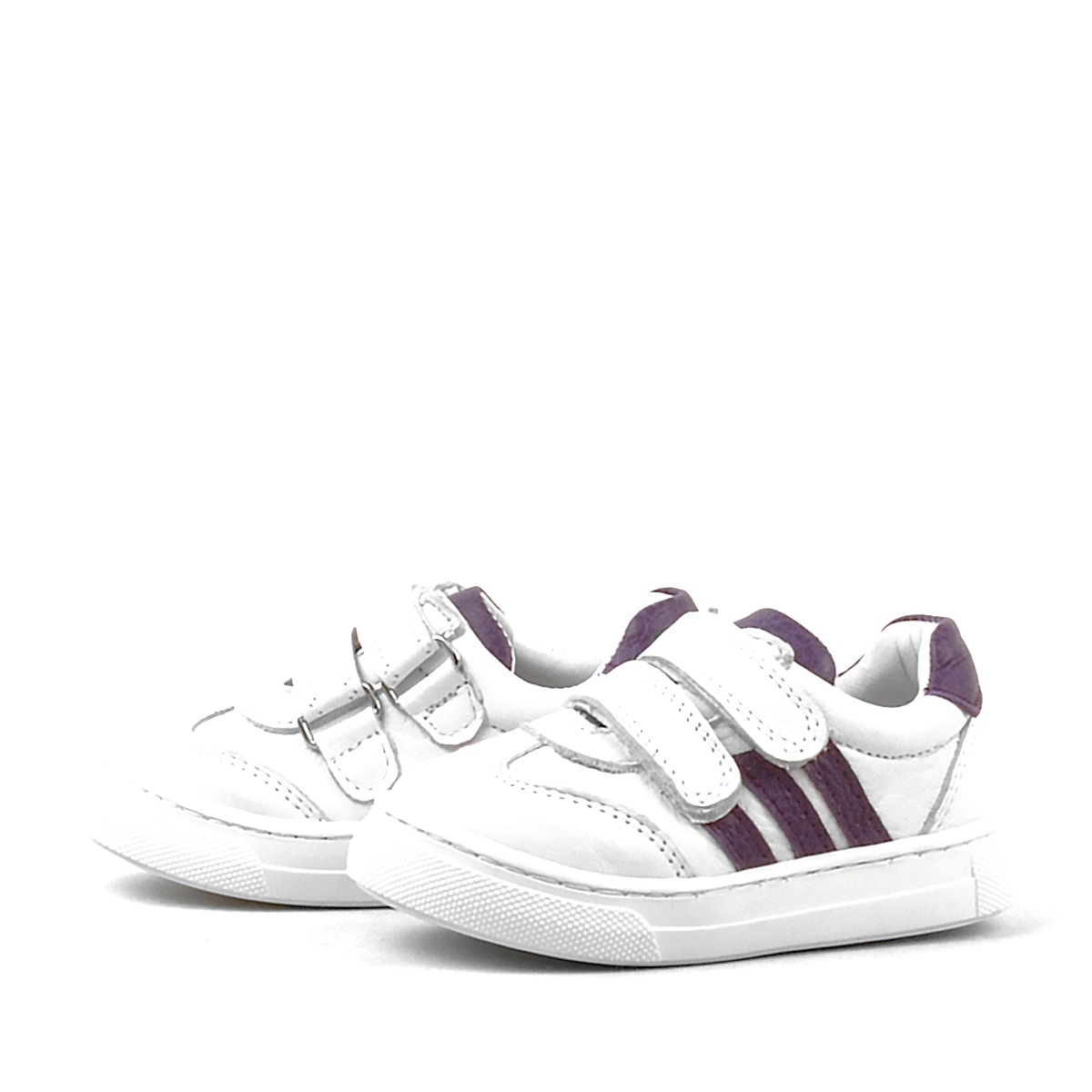 Rakerplus Paw Hakiki Deri Beyaz-Mor Cırtlı Bebek Spor Ayakkabı Sneaker